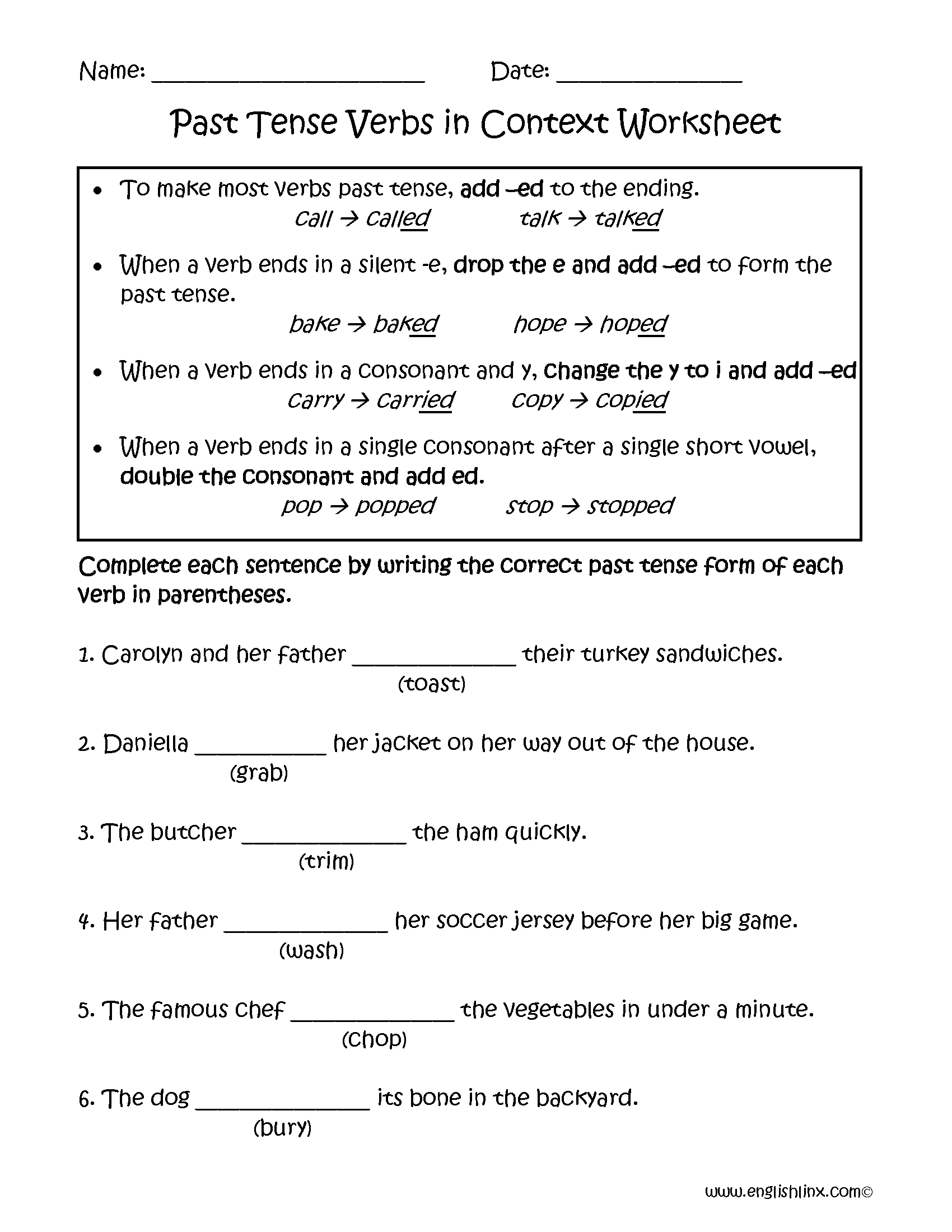 Collection Of Past Tense Verb Worksheets