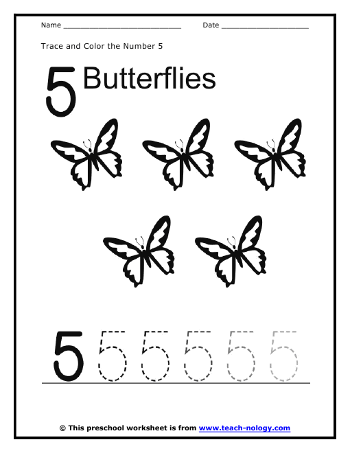 Collection Of Preschool Worksheets For The Number 5