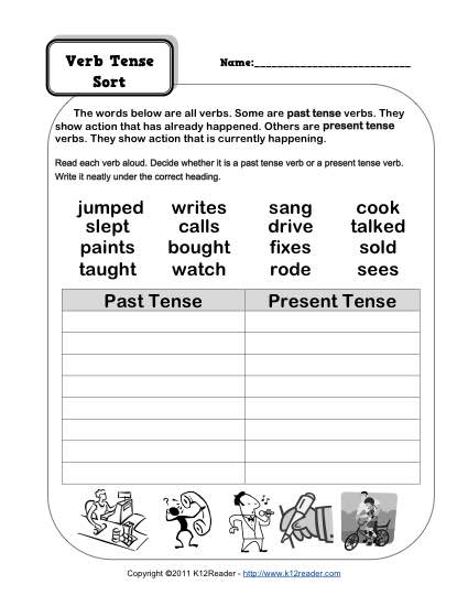 Collection Of Verb Tenses Worksheet For 3rd Grade