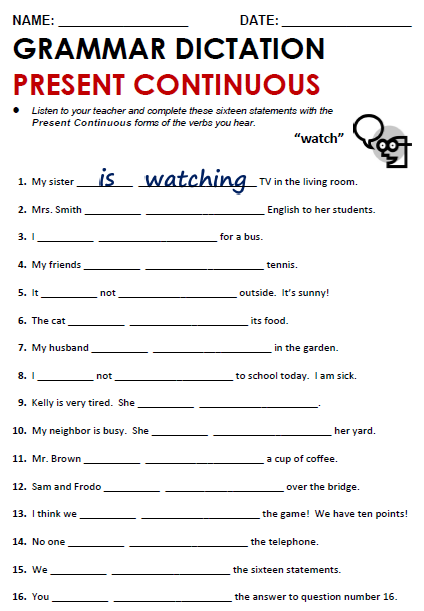 Collection Of Worksheet About Present Progressive Tense