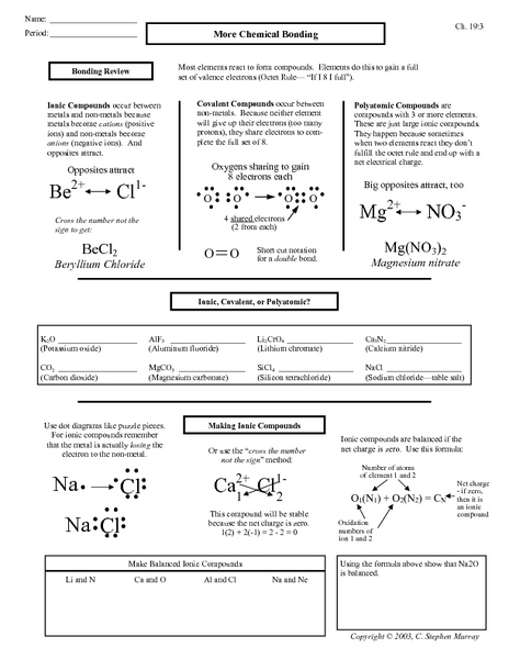 Collection Of Worksheet Chemical Bonding Answers
