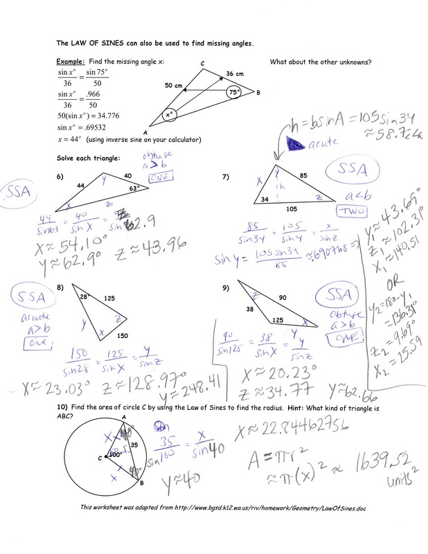 Collection Of Worksheet For Law Of Sines