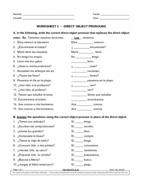 Collection Of Worksheet For Spanish Subject Pronouns