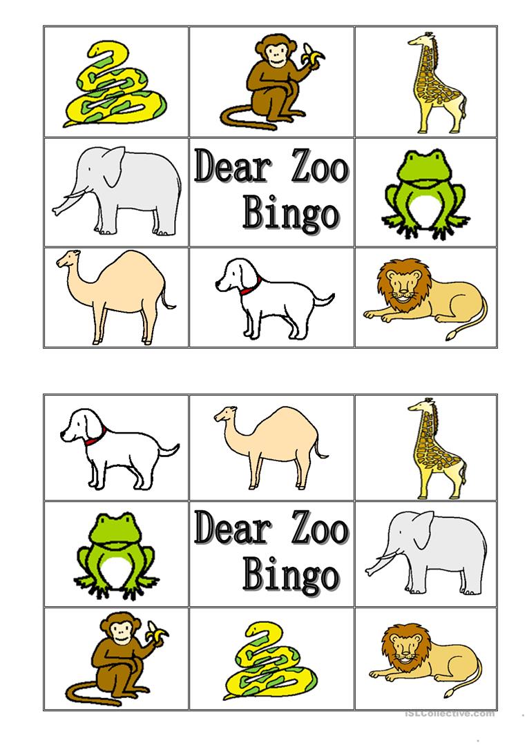 Dear Zoo Animal Bingo Worksheet