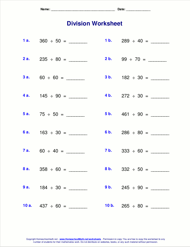 Division By Multiples Of 10 Worksheet The Best Worksheets Image
