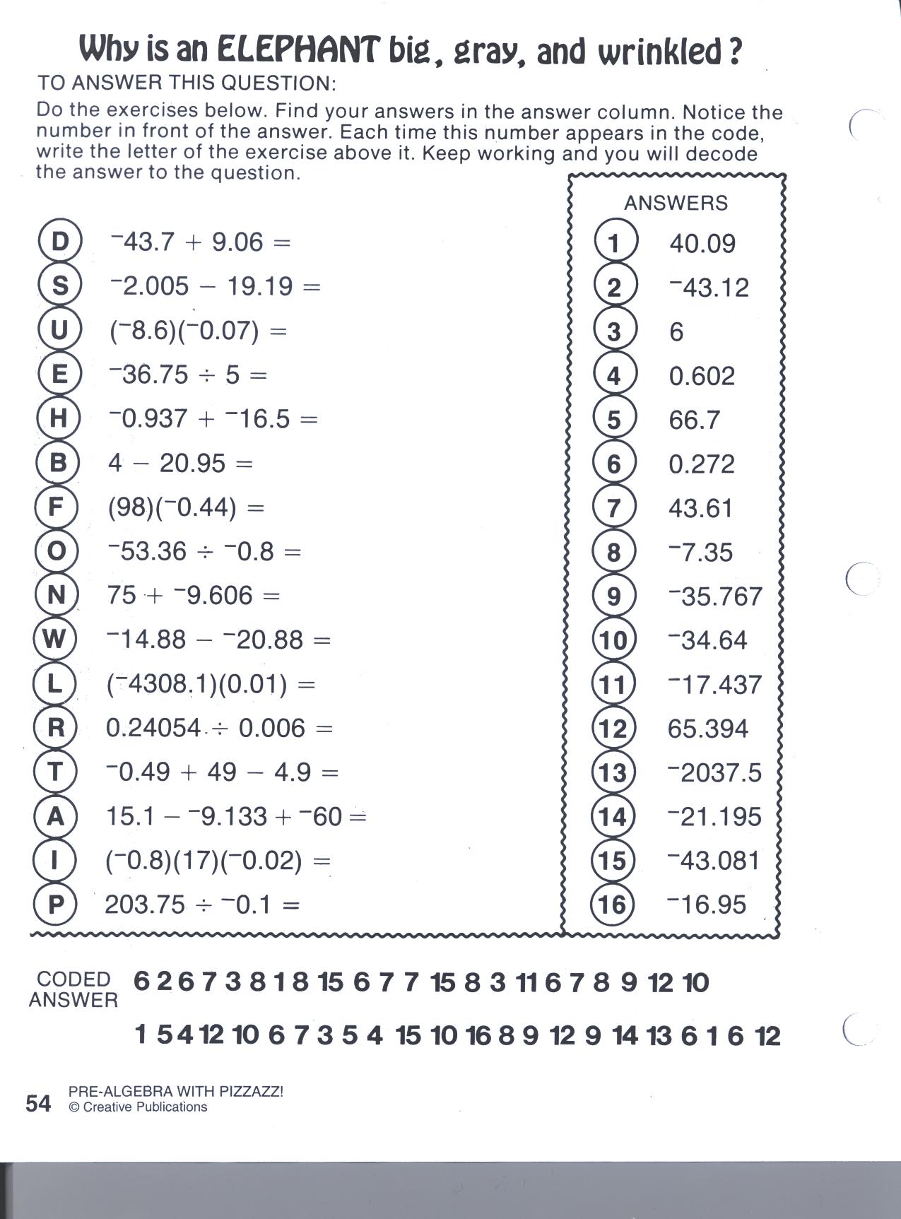Double Cross Math Worksheet Pre Algebra With Pizzazz 600613
