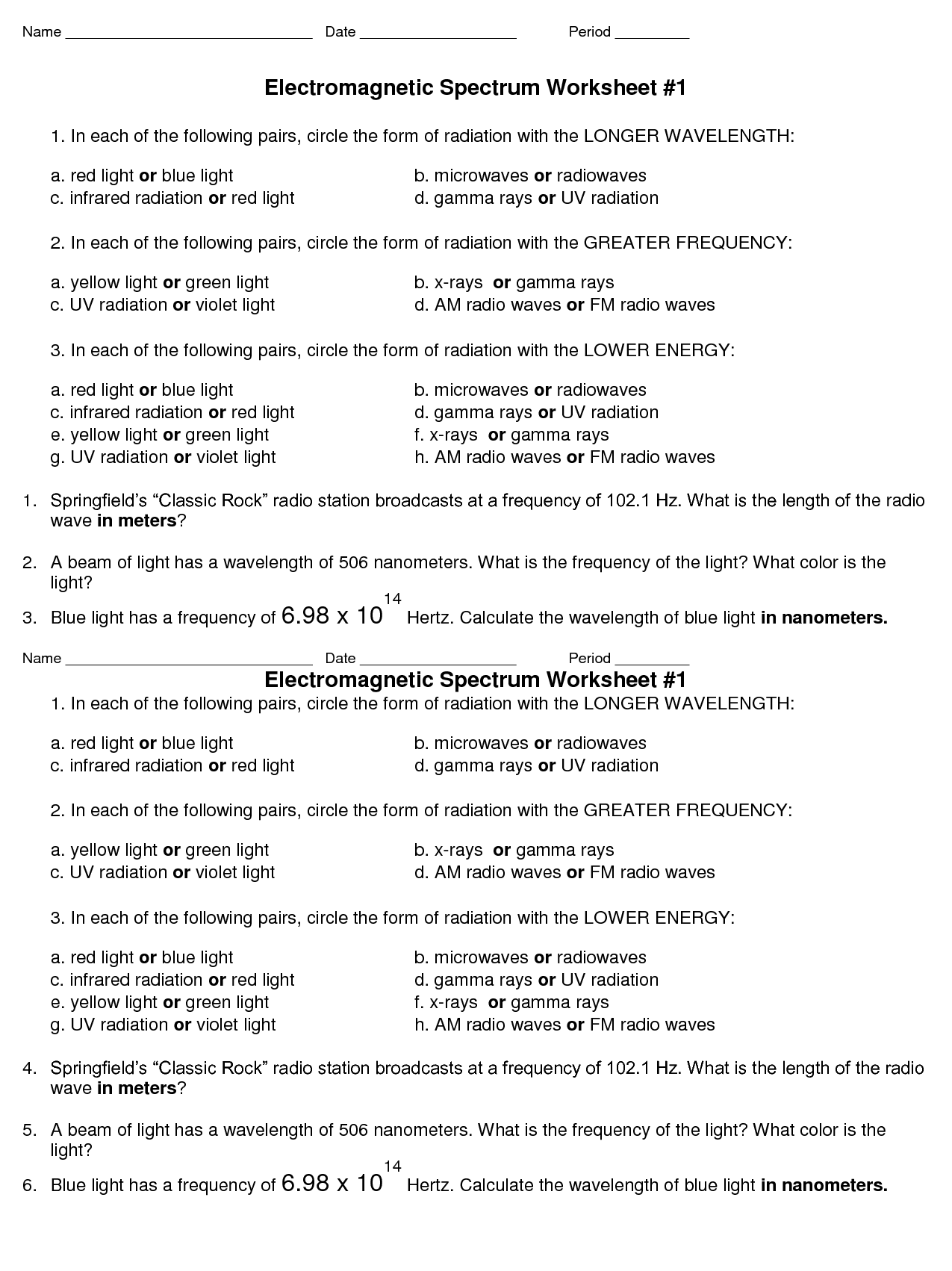 Electromagnetic Wave Worksheet The Best Worksheets Image