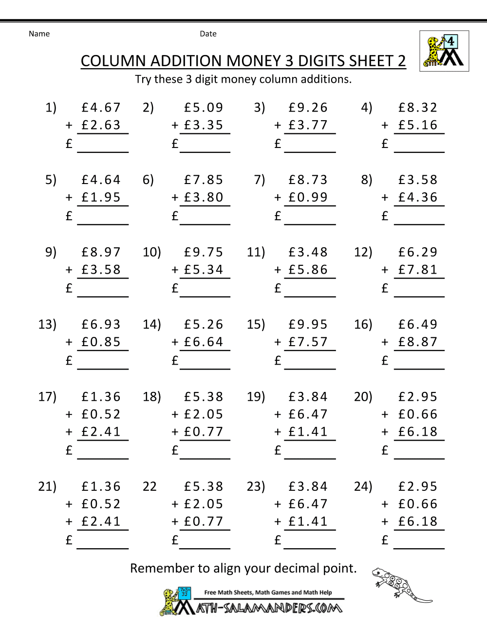 Endearing Multiplying Decimals Money Worksheets With Additional