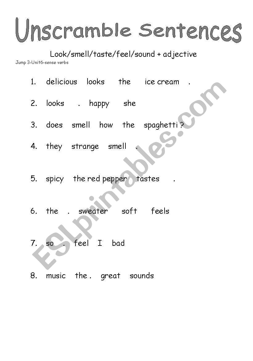English Worksheets  Sense Verbs