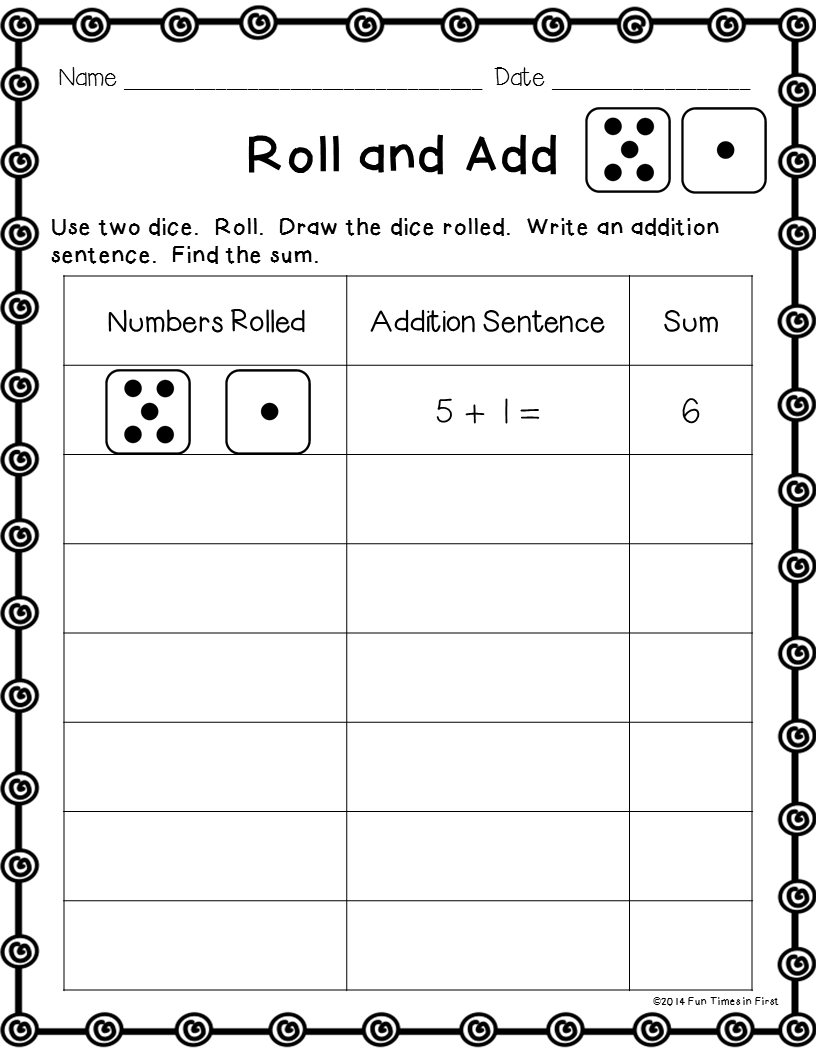 Five Free Print And Go Math Pages Using Dice!