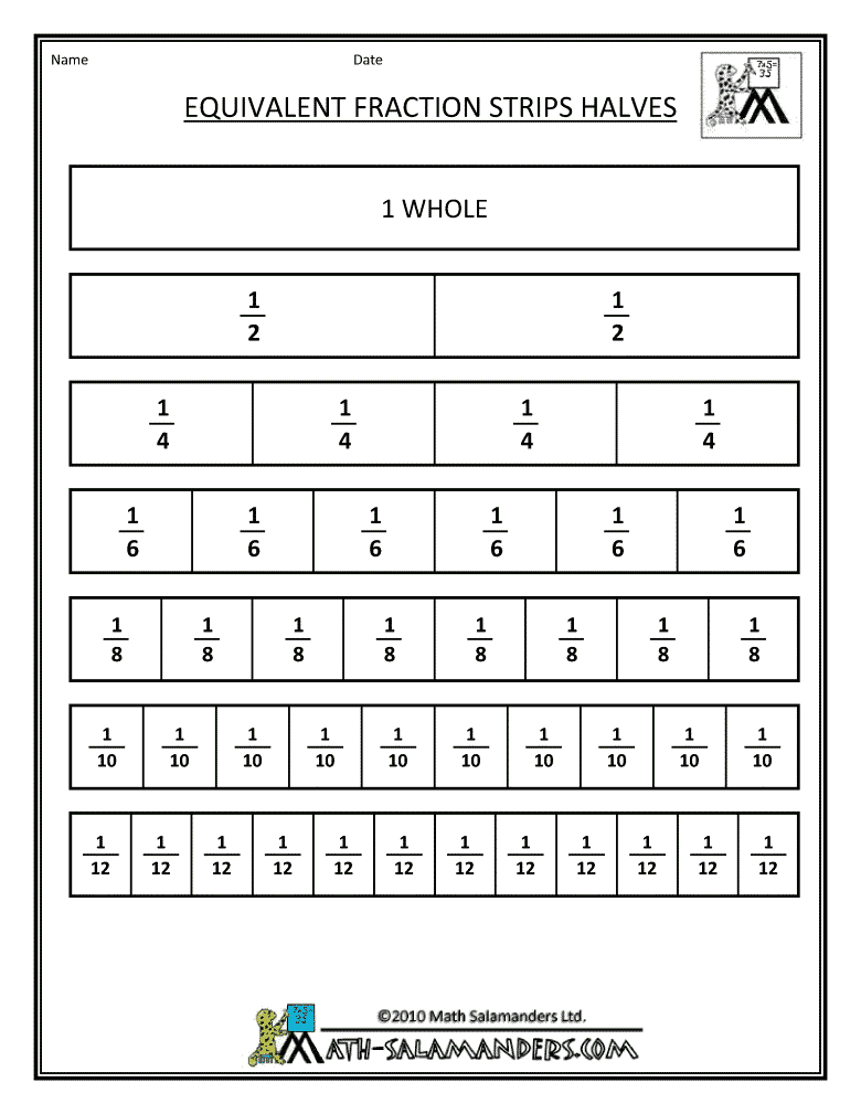 Fraction Strip Equivalent Fractions Math Printables Improper On A