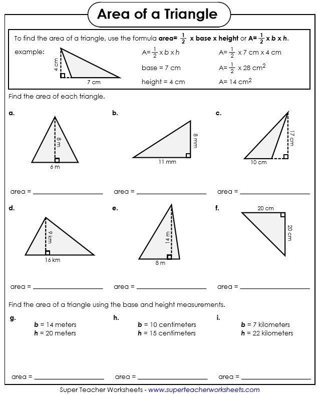 Free Math Worksheets Area And Perimeter Of Triangles 1385684