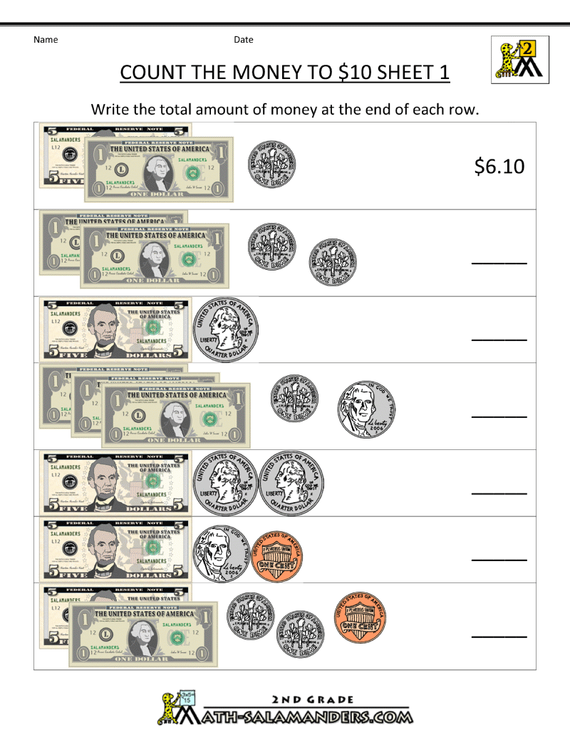 Free Math Worksheets For Adding Money 470713