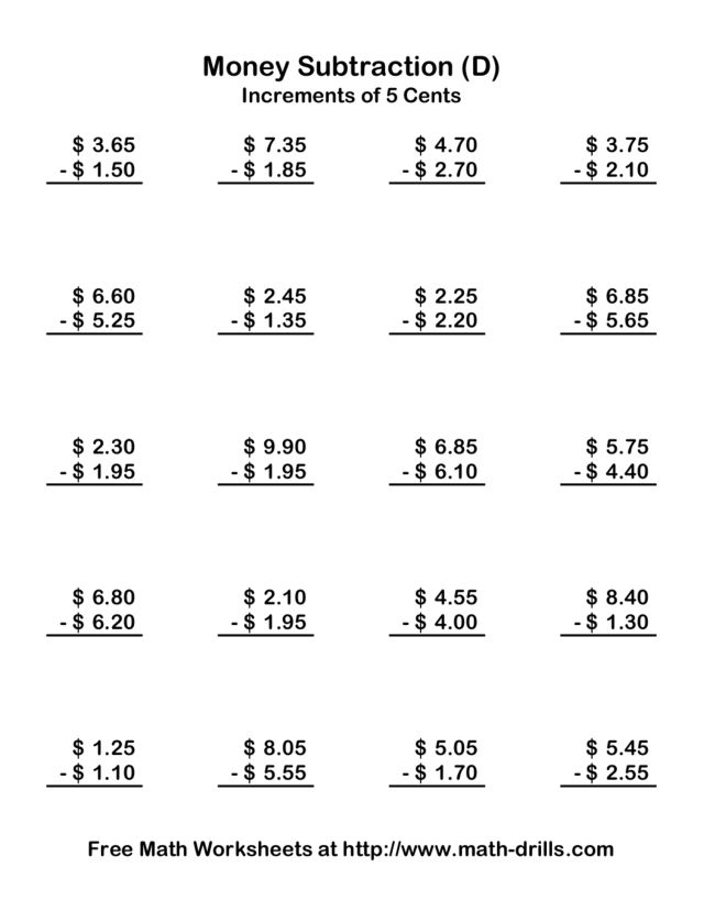 Free Math Worksheets For Adding Money 470714