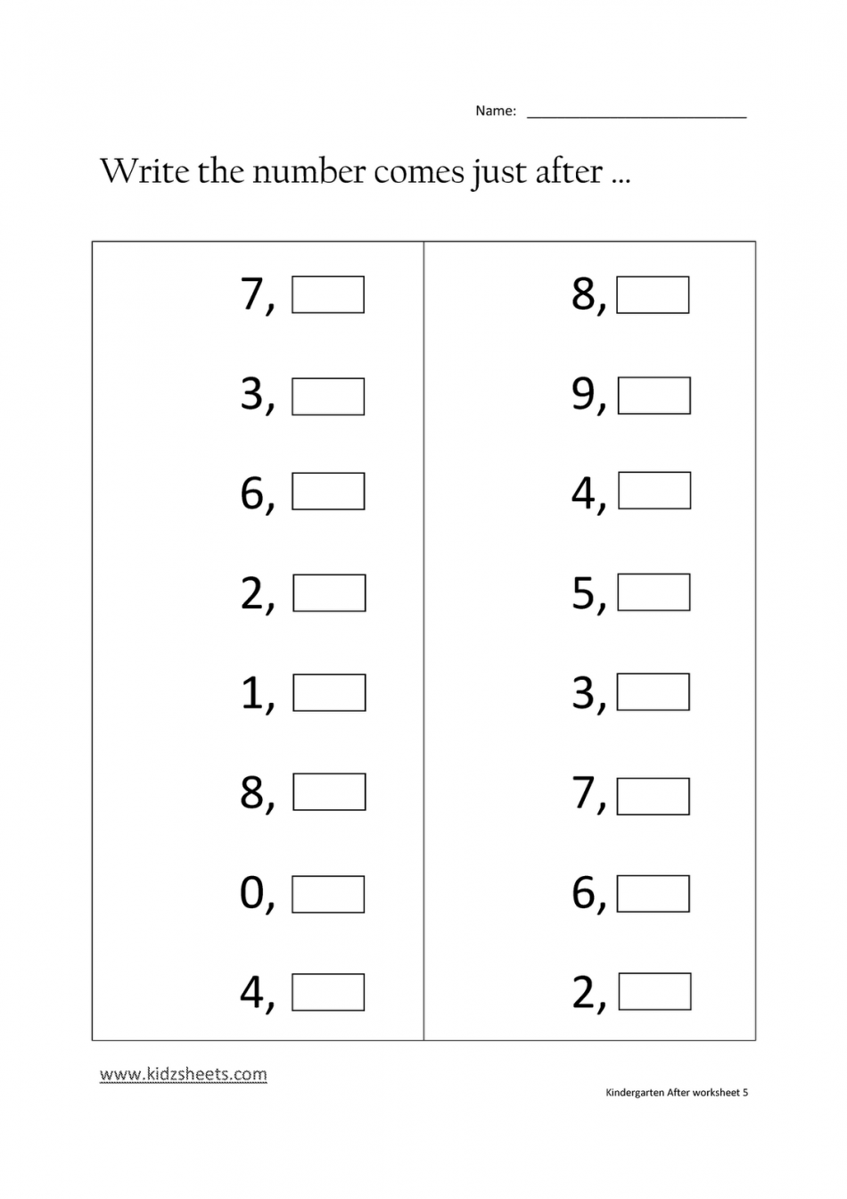 Free Math Worksheets Number Ordering And Missing Numbers After