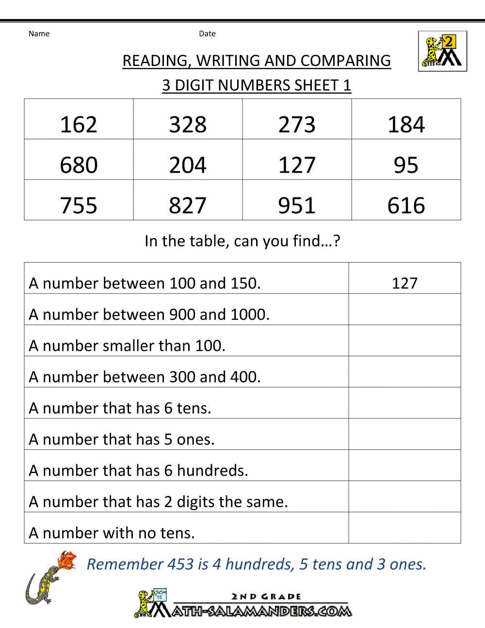 Free Place Value Worksheets