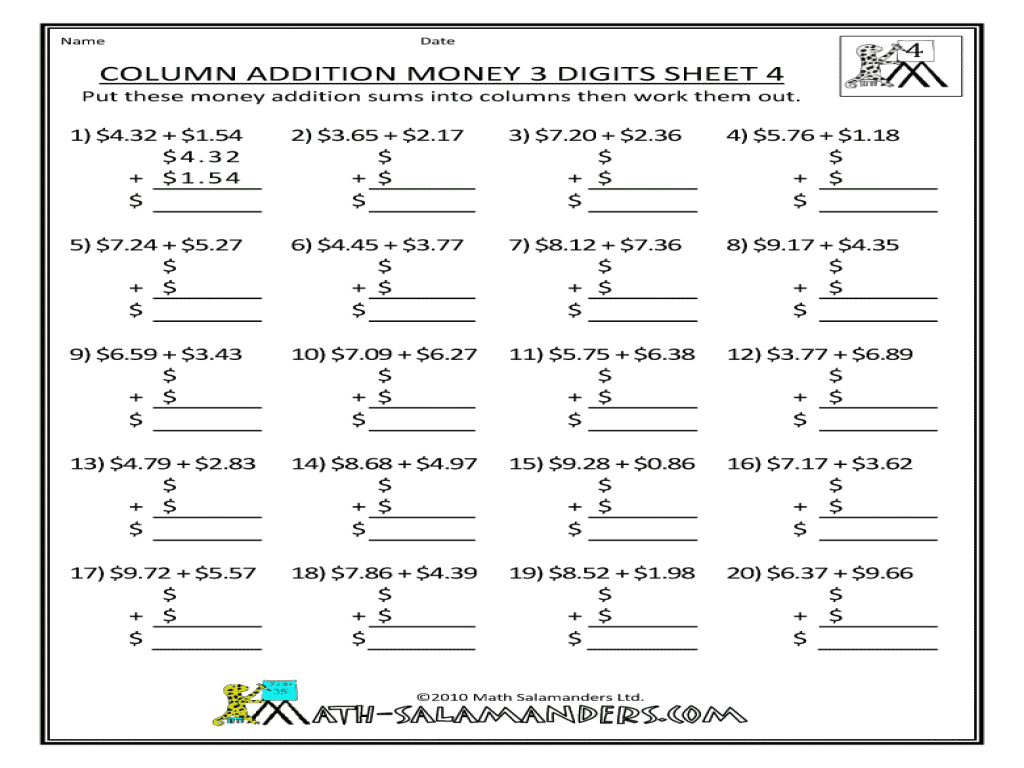 Free Printable Addition Worksheets 3rd Grade Column Worksheet Ks1