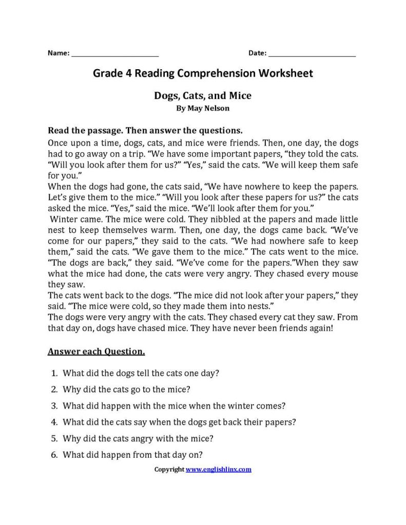 Free Printable Worksheets On Reading Comprehension