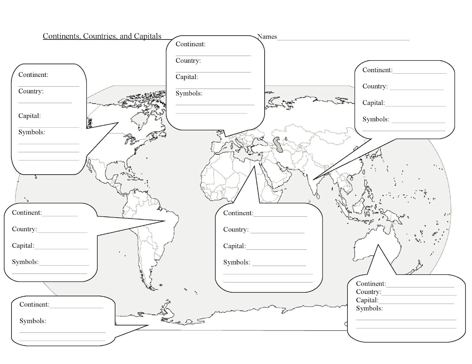 Free World Map With Country Names Pdf