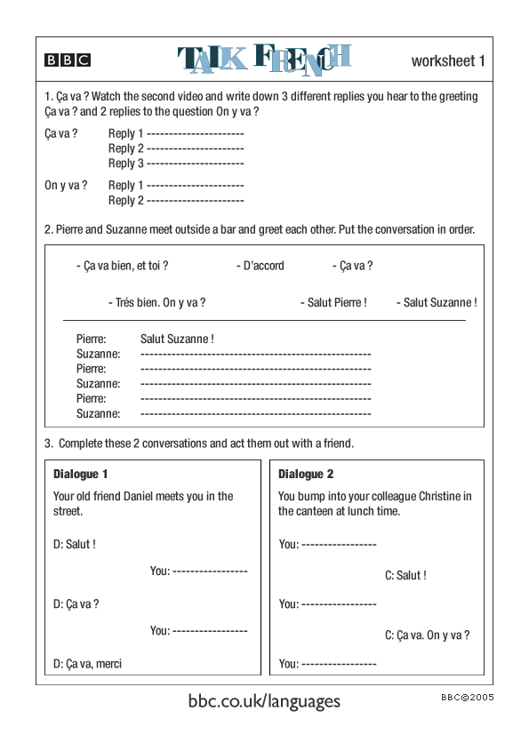 French Greetings Worksheet The Best Worksheets Image Collection