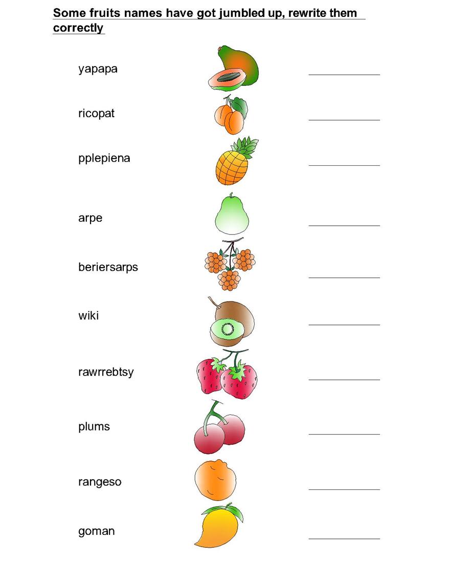 Fruit Names Jumbled Word Worksheets