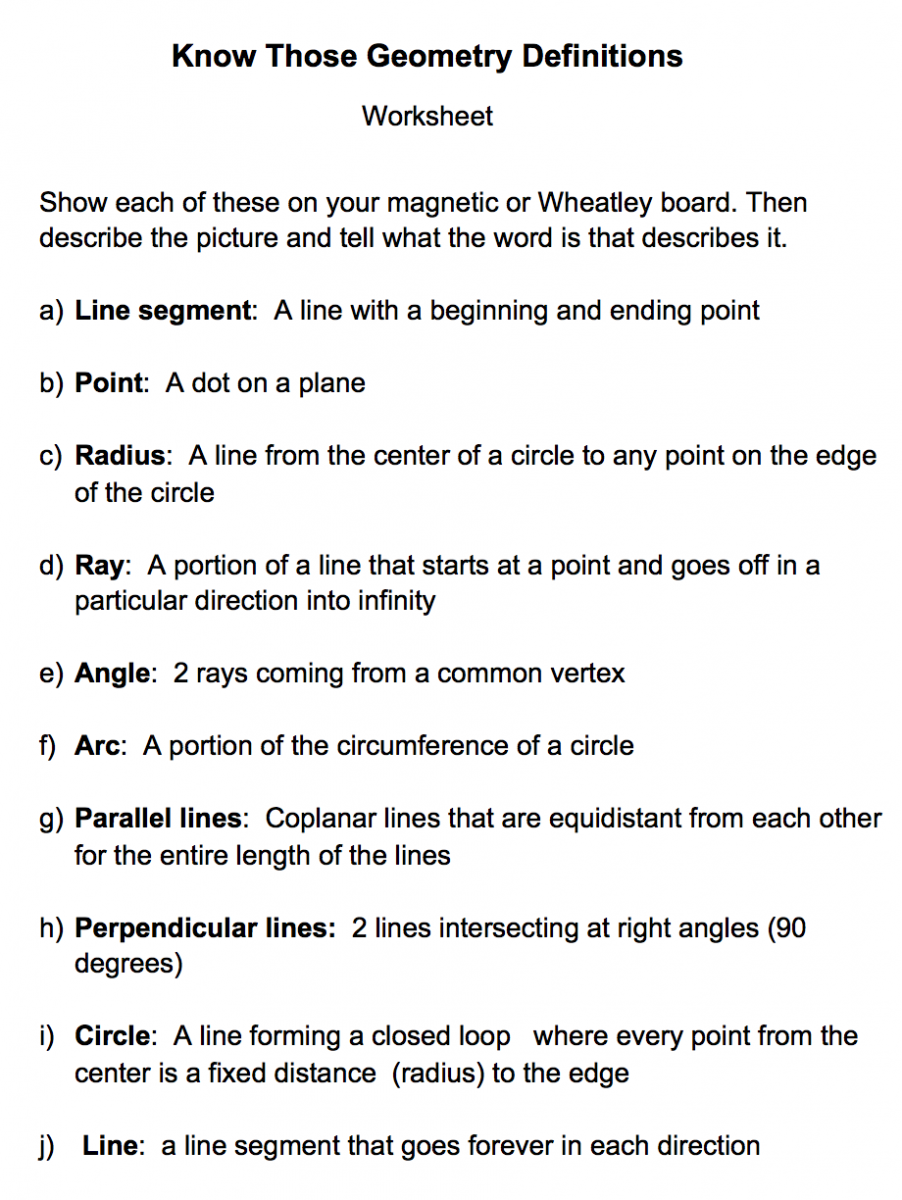 Geometry Terms Worksheets
