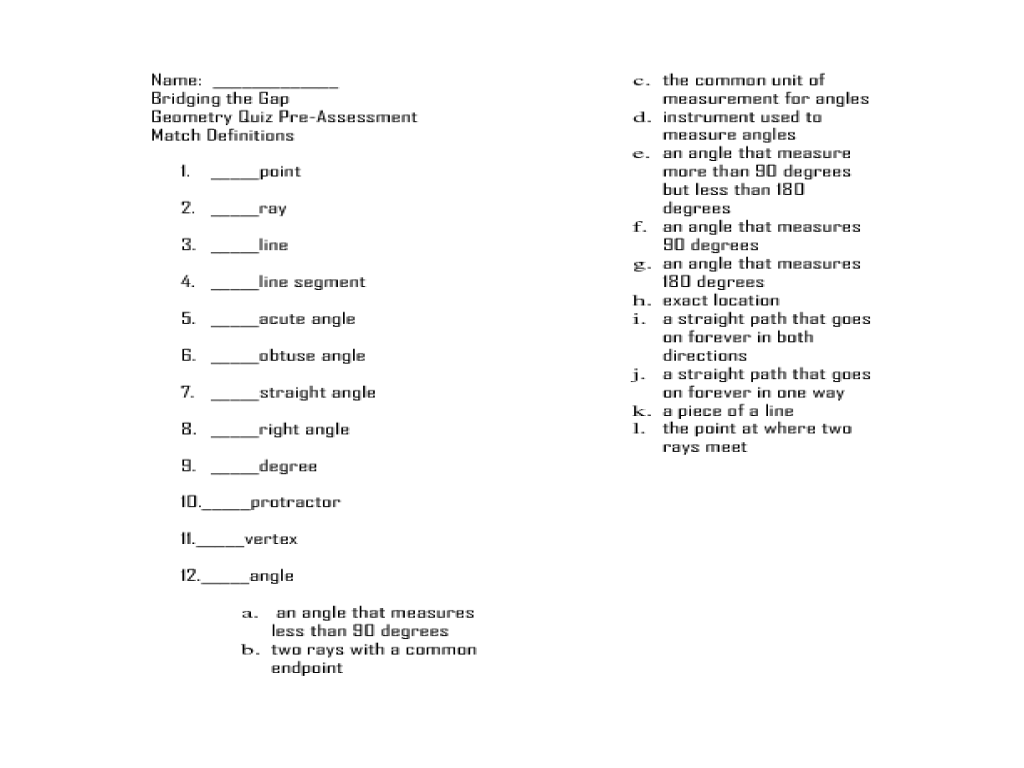Geometry Terms Worksheets The Best Worksheets Image Collection