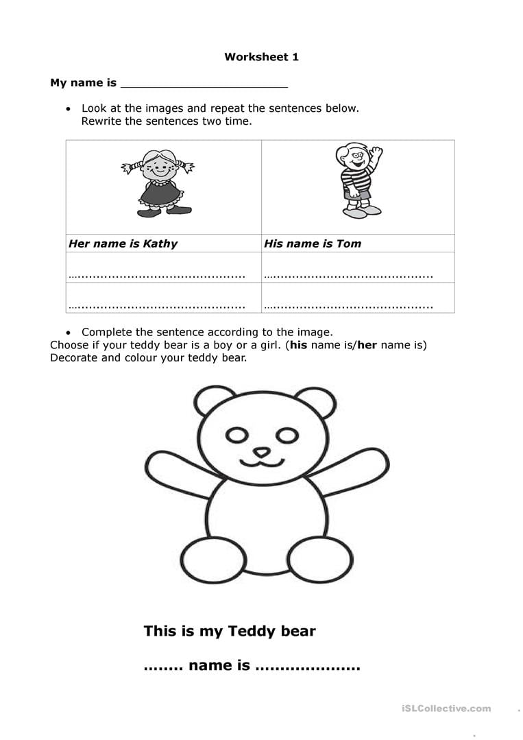 His Her Name Is Worksheet