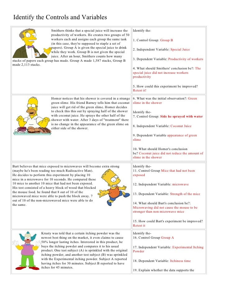 Independent And Dependent Variables Simpsons Worksheet 561199