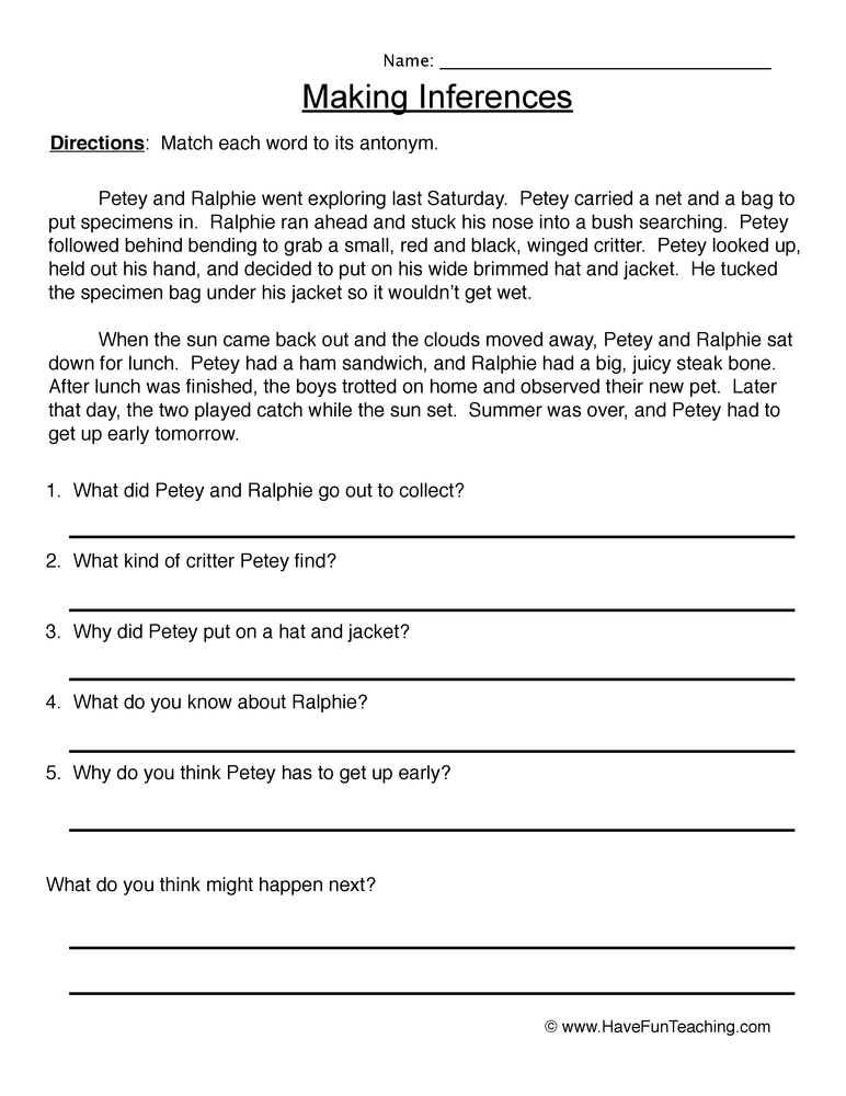 Inferencing Worksheets 2nd Grade