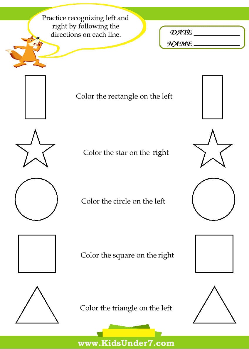 Kids Under 7  Left And Right Worksheets