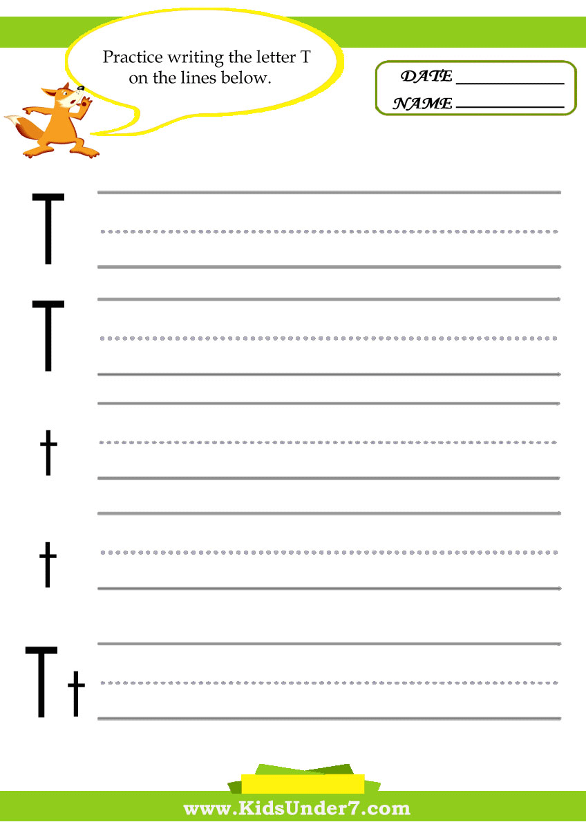 Kids Under 7  Letter T Practice Writing Worksheet
