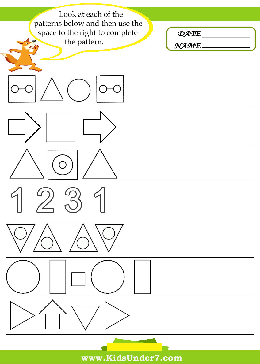 Kids Under 7  Pattern Recognition Worksheets