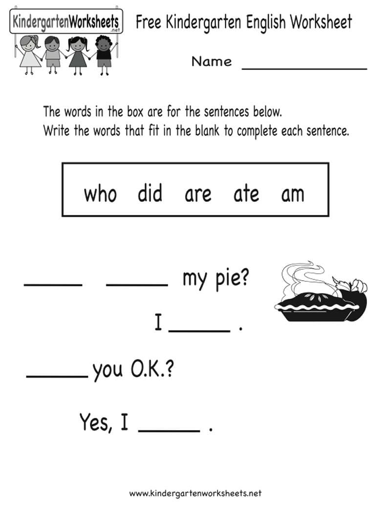 Kindergarten Worksheets English Free Printables 539123