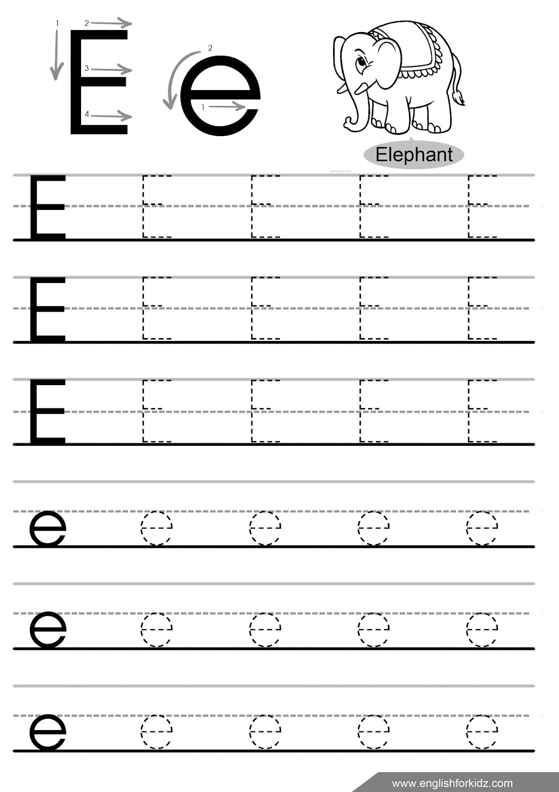 letter e tracing worksheets preschool