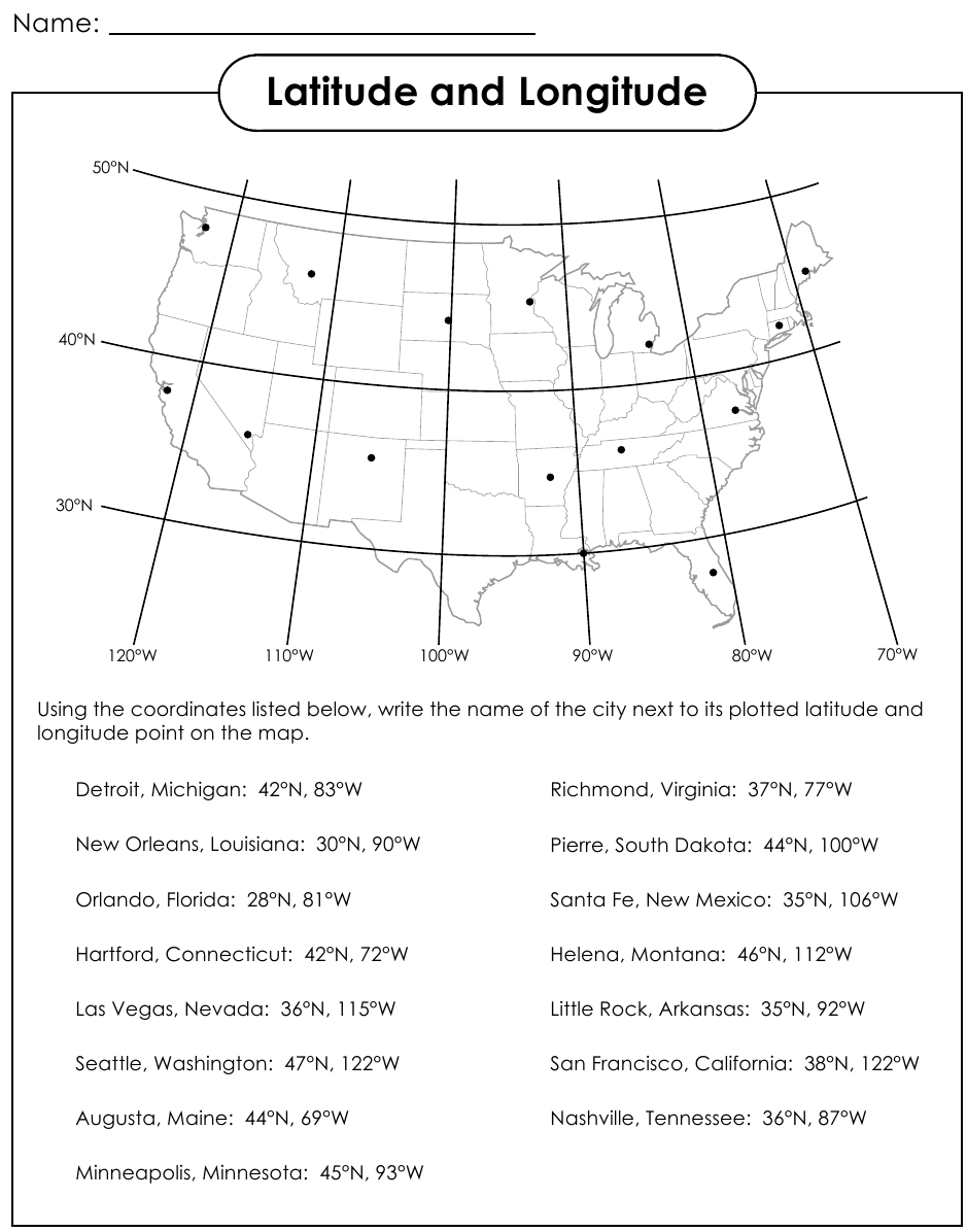 Longitude And Latitude Map Worksheet The Best Worksheets Image