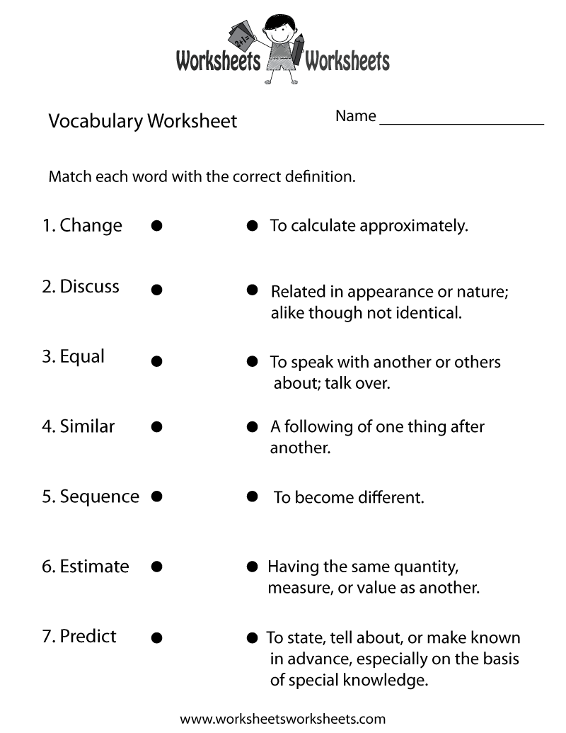Math Vocabulary Worksheet Grade 4 136505