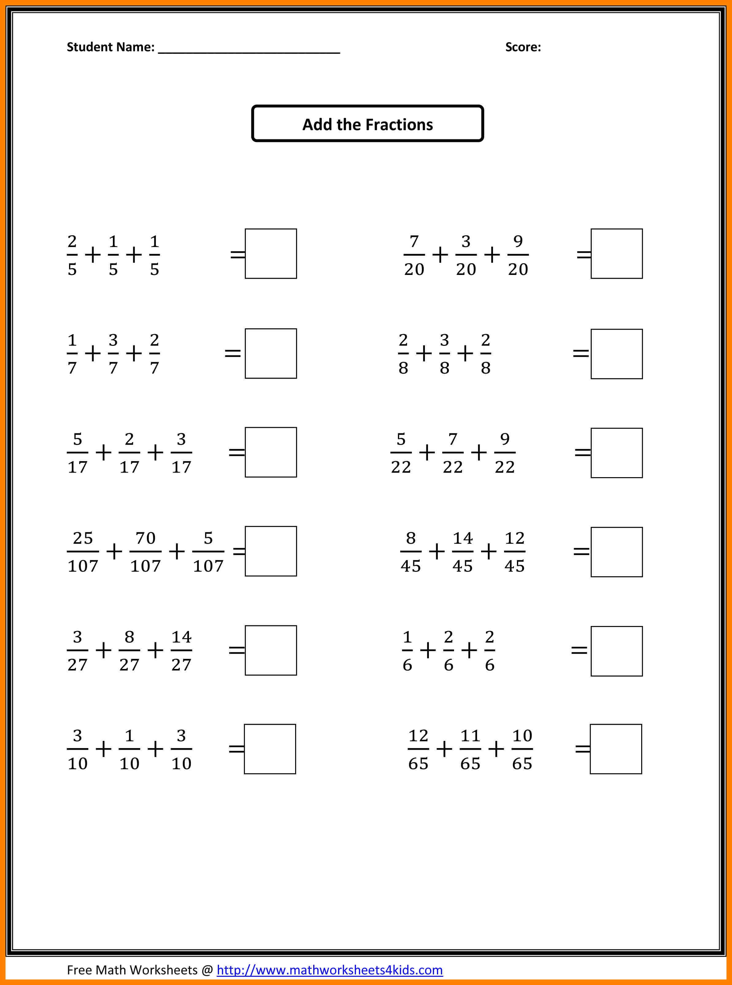 Math Worksheets 4th Grade Fractions 117188