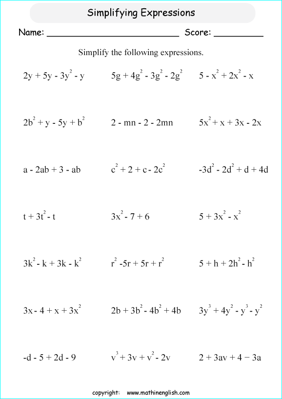 Math Worksheets Grade 6 Algebra 665403