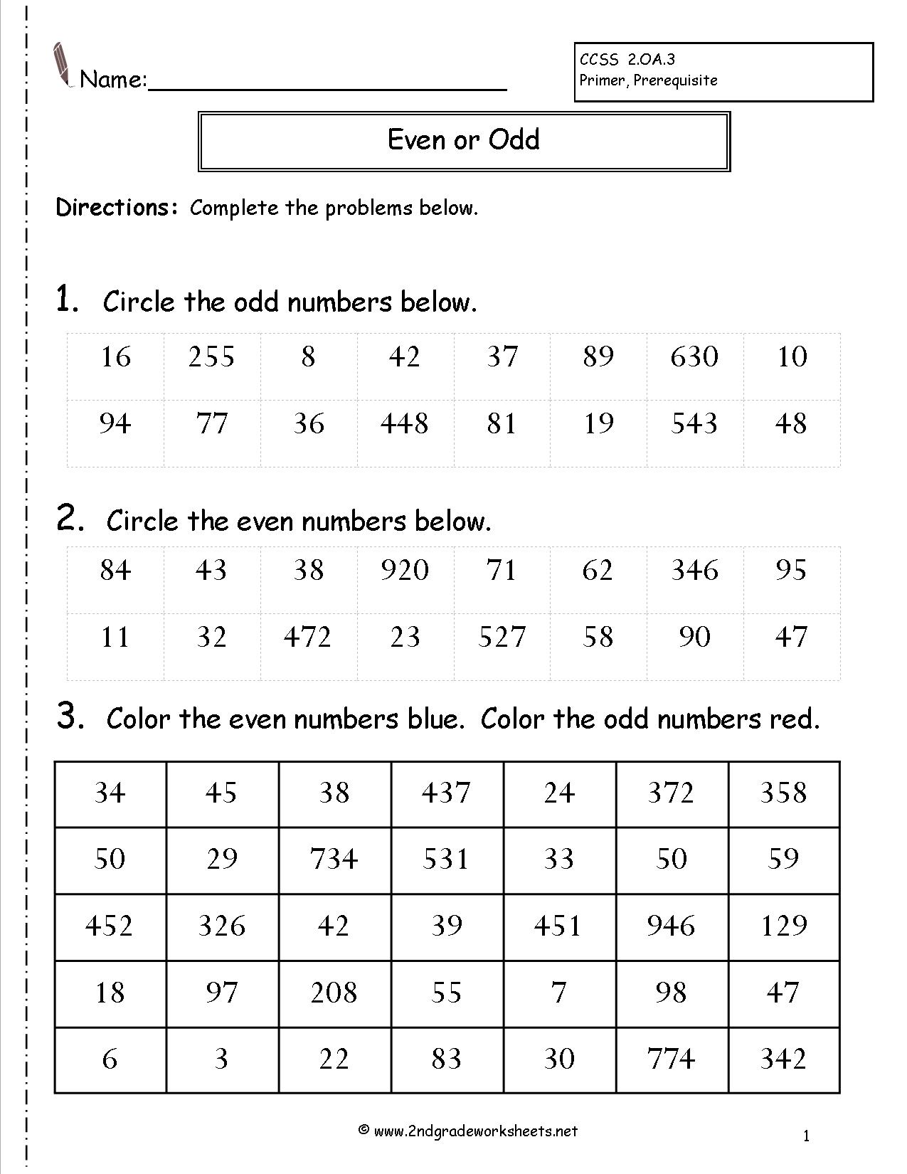 Math Worksheets Odd Even Numbers 167550