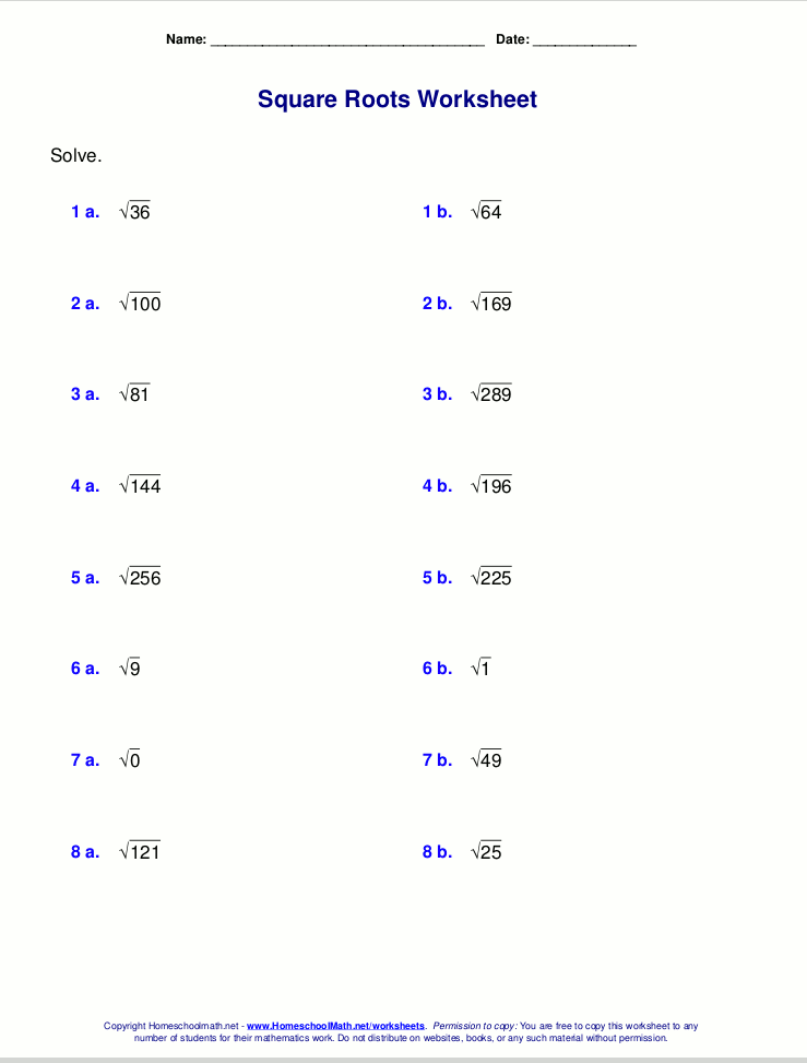 Math Worksheets Square Roots 44660