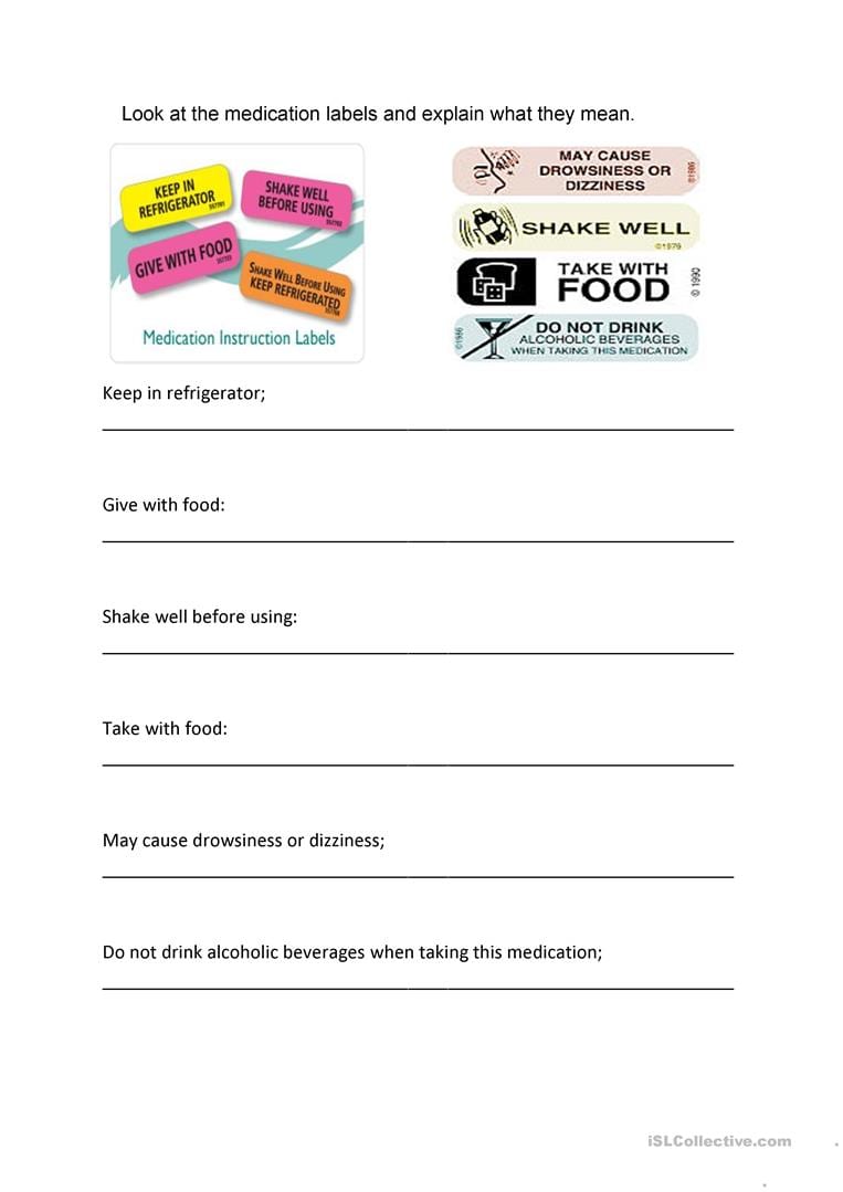 Medicine Labels Worksheet