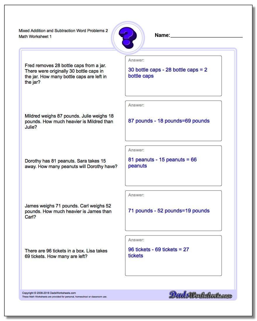Mixed Addition And Subtraction Word Problems