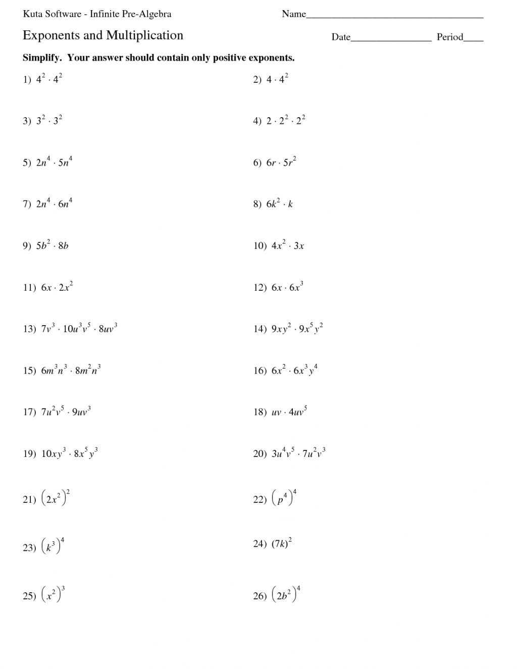 Multiplication Properties Of Exponents Worksheet 360741