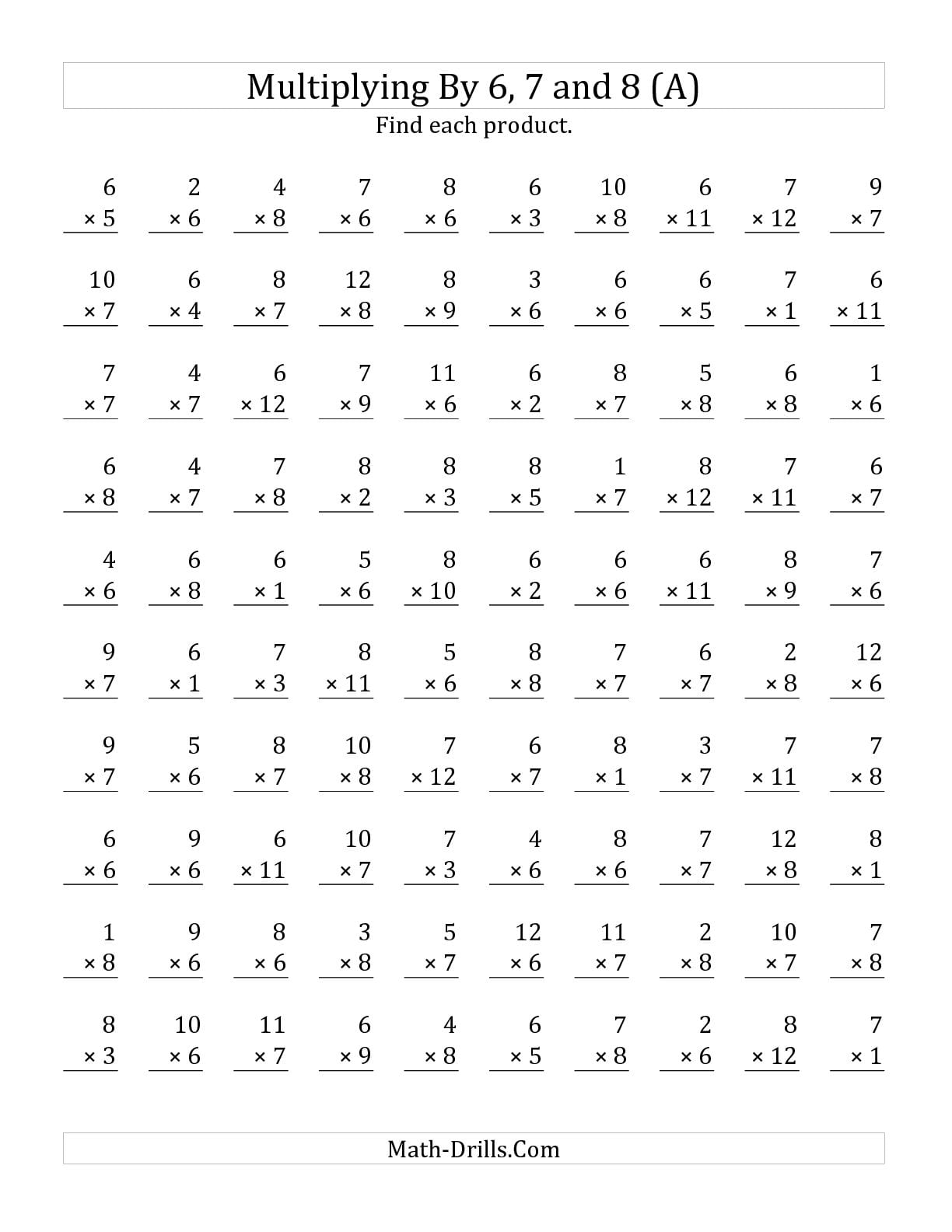 Multiplication Worksheets For 7 Tables 182040