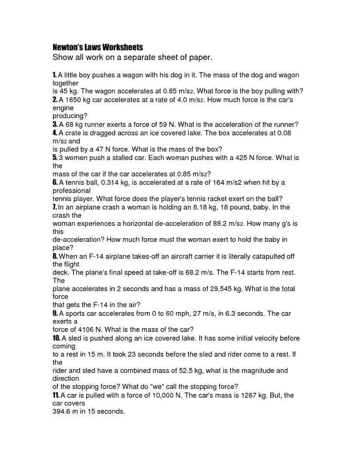 Newton S 2nd Law Of Motion Problems Worksheet Answers 918928