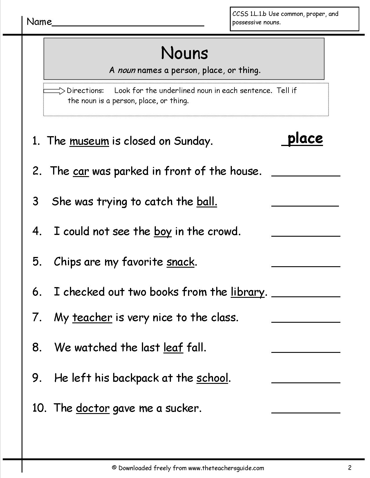 Nouns Worksheets For 2nd Grade Pdf 337434