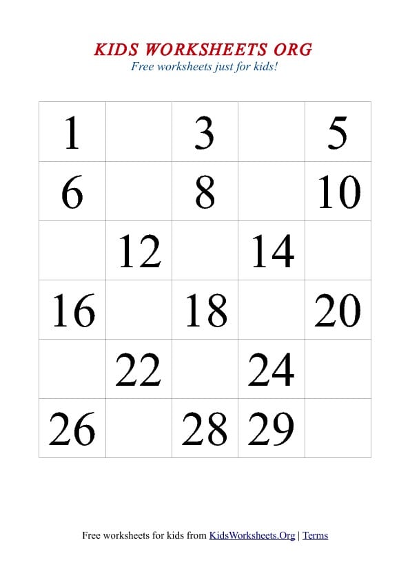 Numbers 1 30 Worksheet 553113