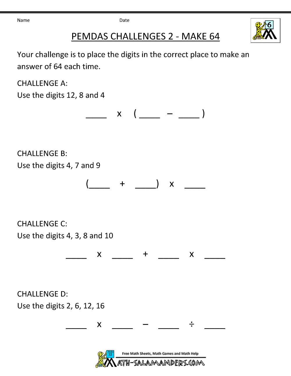 Pemdas Rule & Worksheets