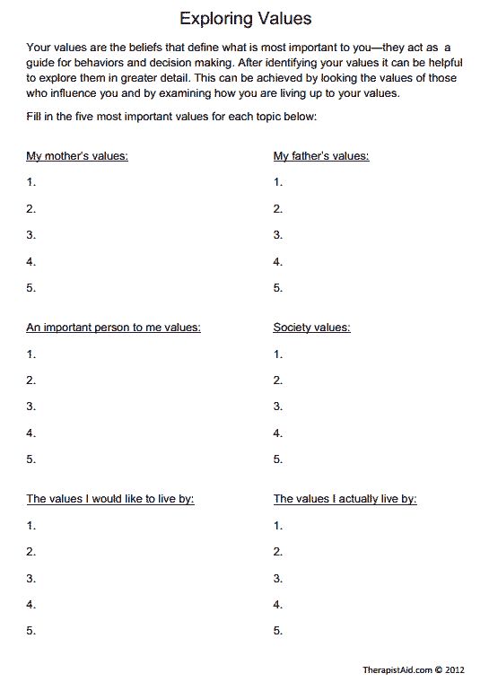 Personal Values List Worksheet Image Collections